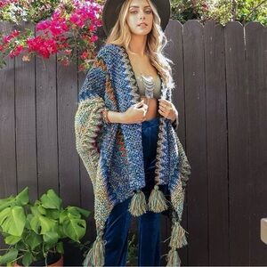 NWOT - Colorful Western Bohemian
Knit Poncho with Tassels